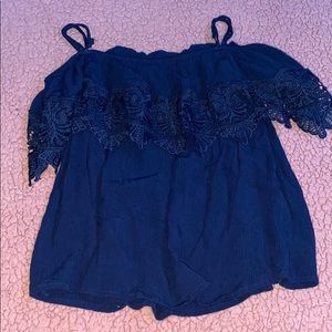 navy blue off the shoulder shirt